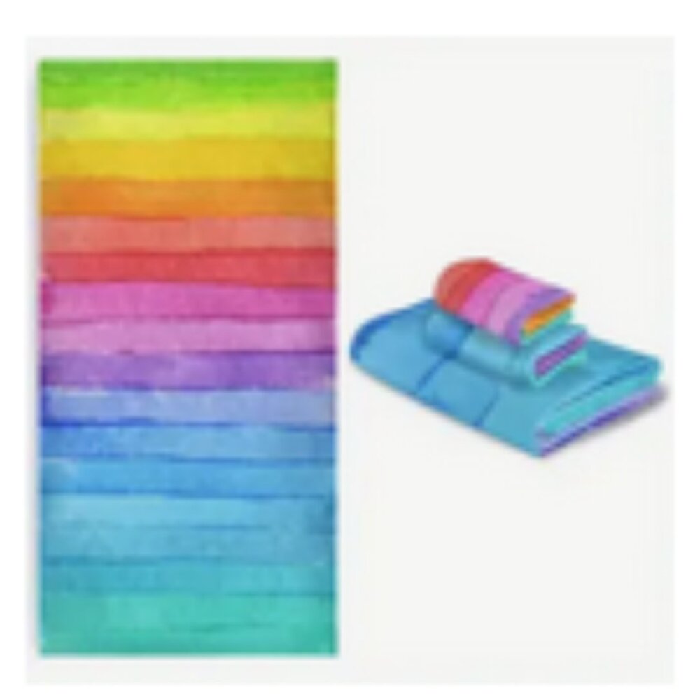NWT Rainbow Colored Striped Kitchen Hand Dish Towel Cotton Dishcloth Watercolor